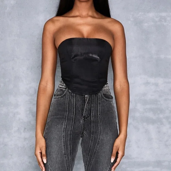 mistress rocks black strapless corset dress Mistress Rocks Tops | Mistress Rocks Silver Lining Black Corset Tube Top | Color: Black/Silver | Size: S